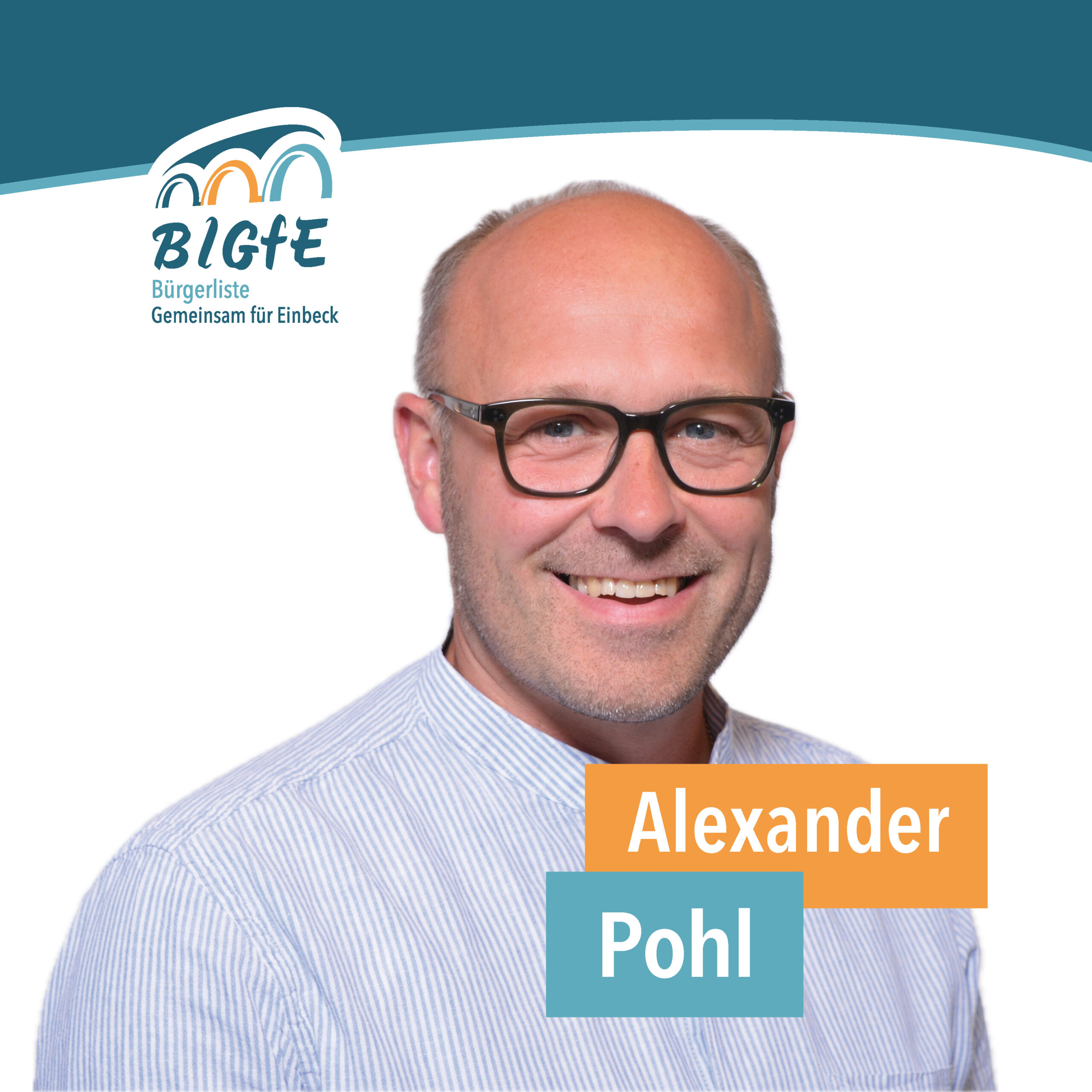 Kandidatenfoto von Alexander Pohl (BlGfE) mit BlGfE-Logo auf weißem Hintergrund.